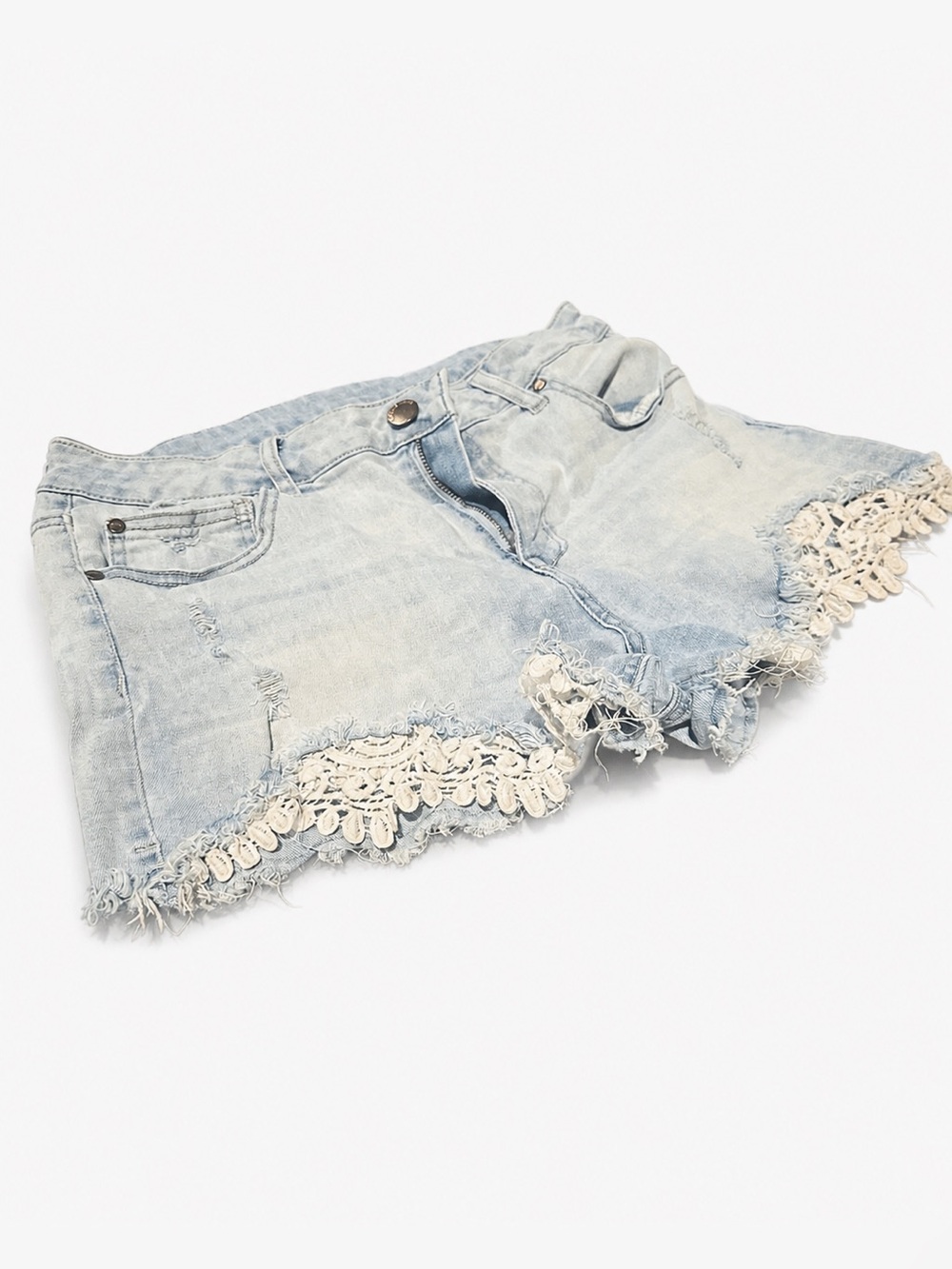 American Eagle Outfitters Light Blue Denim Shorts with Cream Lace Trim